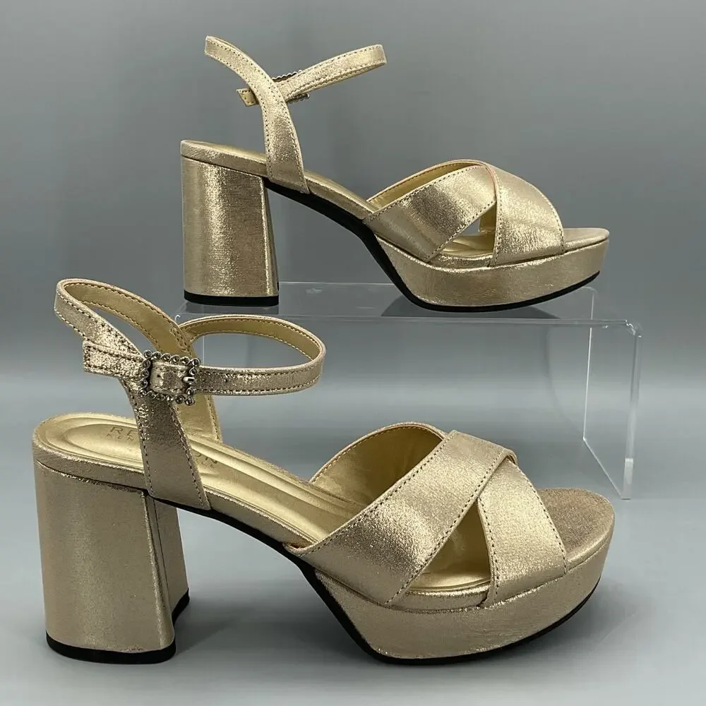 NEW Reaction Kenneth Cole Women’s Reeva Platform Sandals Gold Size 7M - Picture 1 of 10